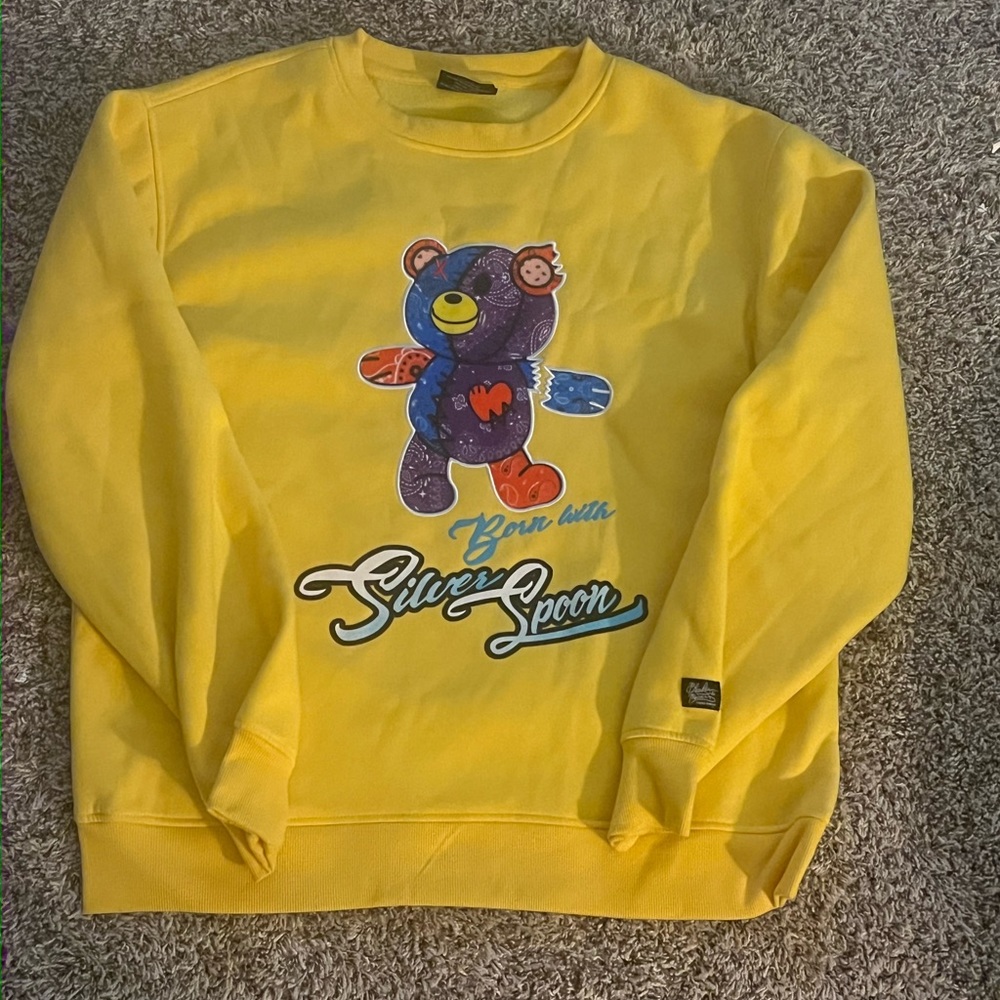Bleeker & Mercer Men's XL Bear L Silver Spoon Yellow Pullover Sweatshirt |